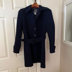 Women’s J. Crew Lady Day Double Cloth Belted Peacoat, Size 6, Color Navy